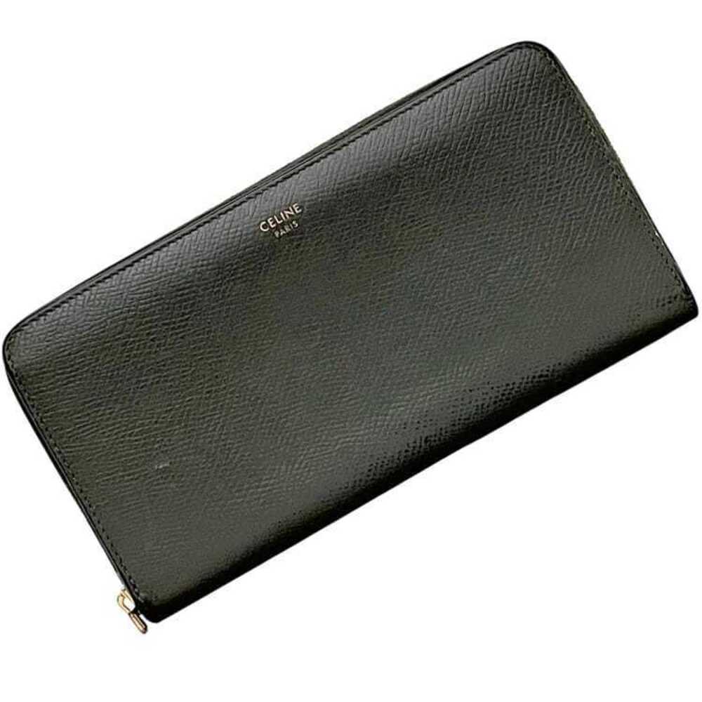Celine Round Zipper Long Wallet Gray Leather coin wallet Purse Grain